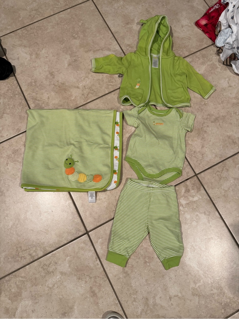 Green Striped Baby 4-Piece Set with Caterpillar Accent